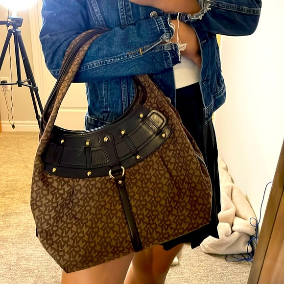 DKNY brown canvas leather Hobo bag fair used condition - Picture 5 of 16